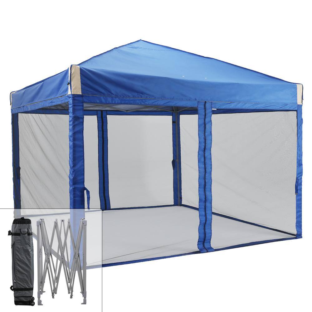 Aoodor 12 ft. x 12 ft. Pop Up Canopy Tent with Removable Mesh Sidewallwith Roller Bag-Blue 800-153-BL-N