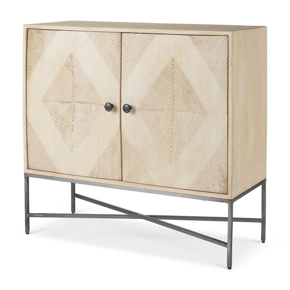 Hogarth Blonde Solid Wood w/ Silver Iron Base   2 Door Accent Cabinet