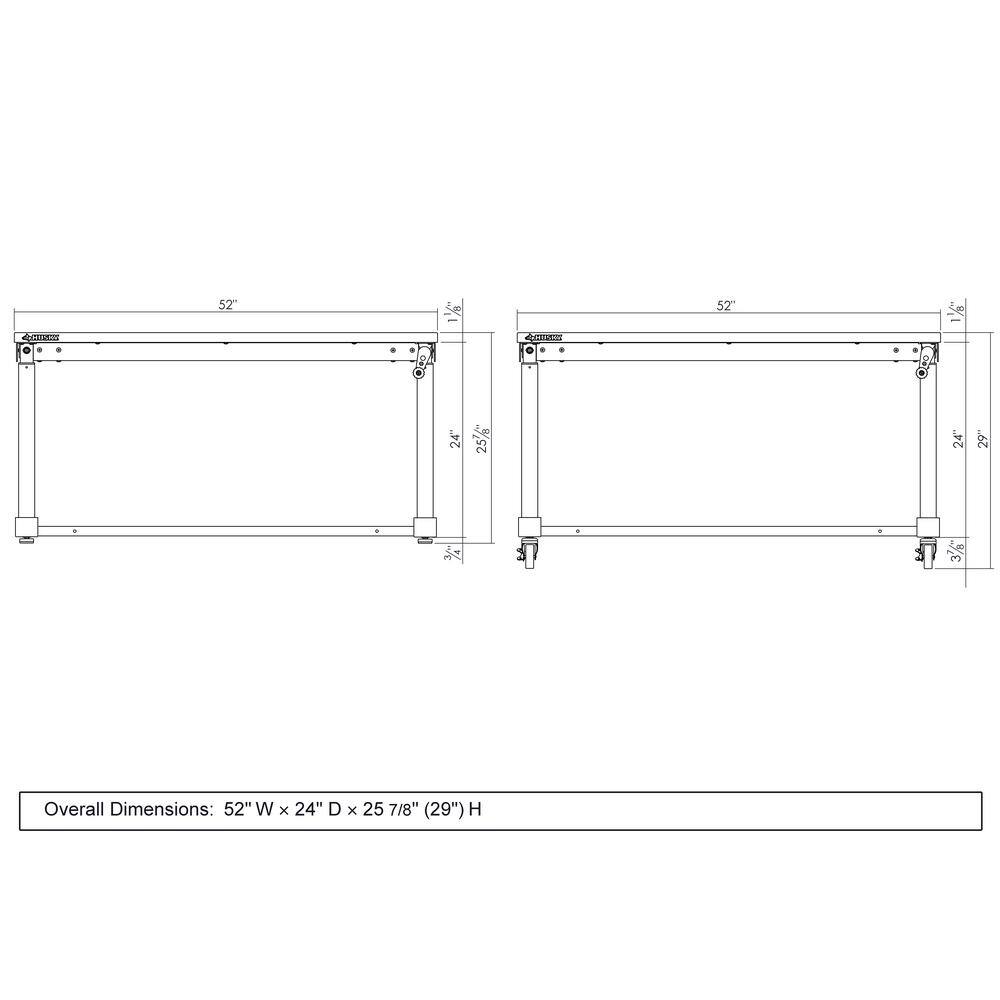 Husky Two Pack 52 in. and 62 in. Adjustable Height Work Tables with Solid Wood Tops in Black HOLT52XDB12+HOLT62XDB12