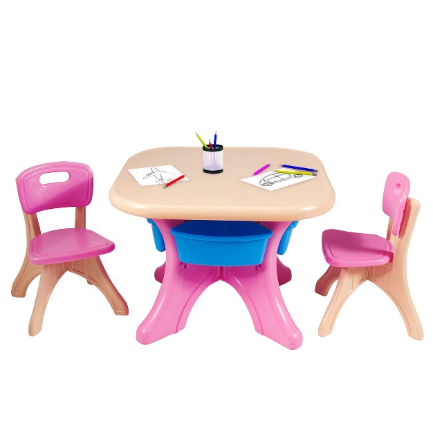 Tangkula 3 Pcs Kids Activity Storage Table amp Chair Set Pink