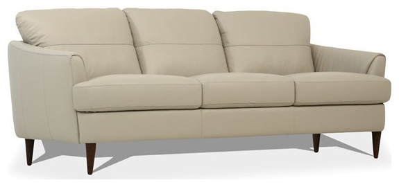 Bowery Hill Modern Leather Upholstered T Shaped Cushion Sofa in Beige   Midcentury   Sofas   by Homesquare  Houzz