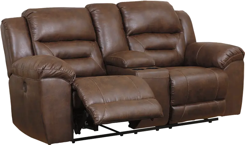 Stoneland Chocolate Brown Casual Reclining Love Seat with Center Console