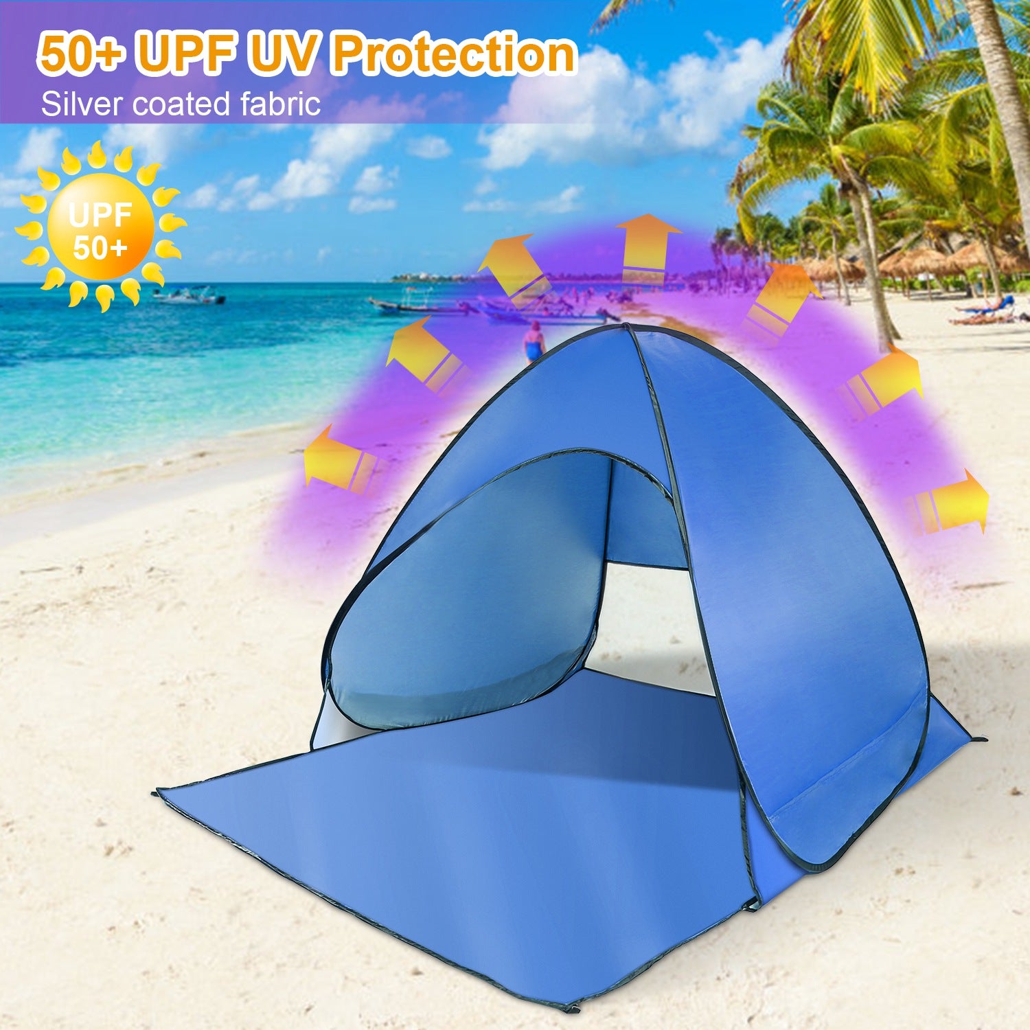 Blue Anti-UV Pop Up Beach Tent， Beach Shade with Carry Bag for 2-3 Person