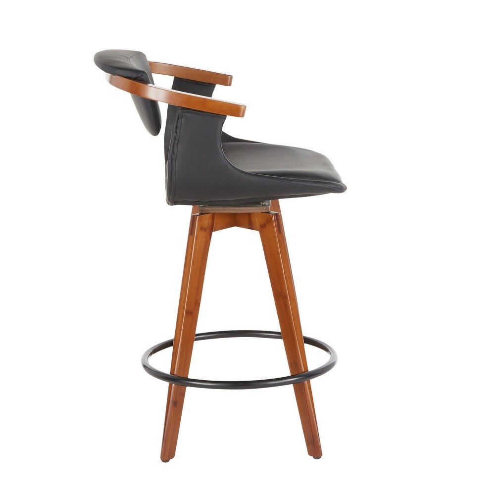 Oracle Mid Century Modern Counter Stool in Faux Leather   Walnut Wood   N/A