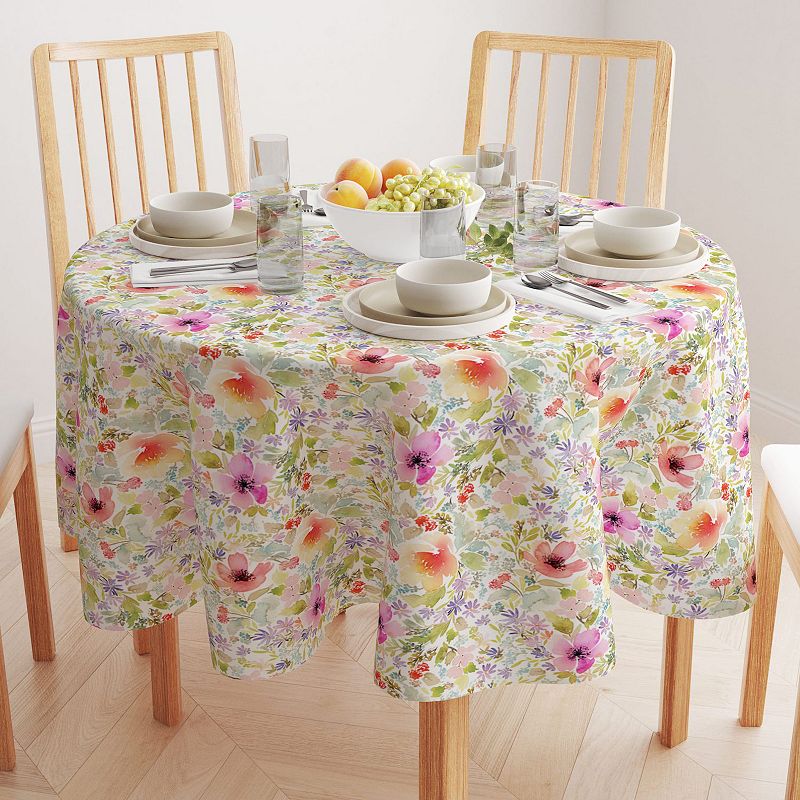 Round Tablecloth， 100% Polyester， 90 Round， Botanical Garden Dogwood