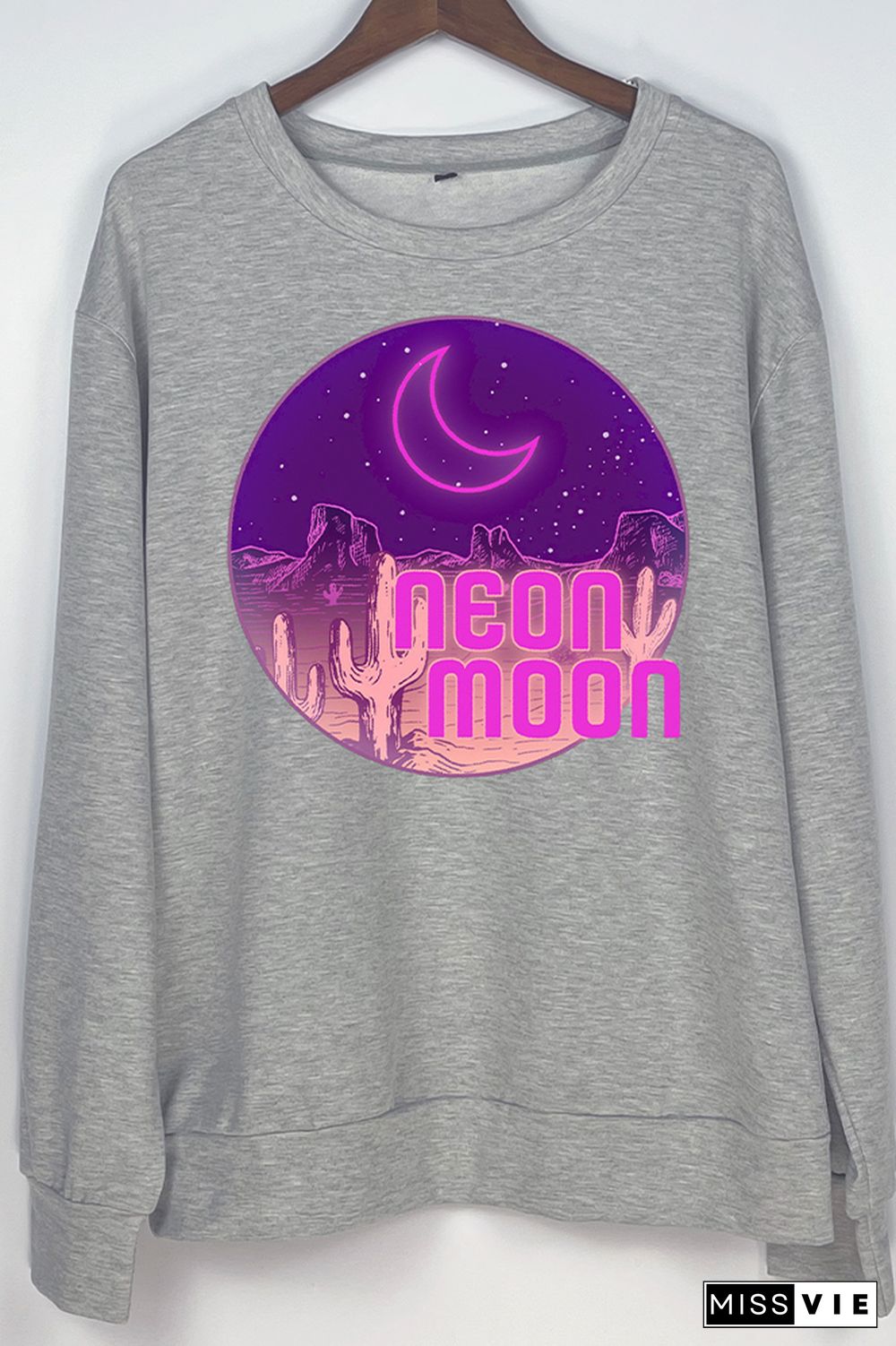 Neon Moon Print O-neck Long Sleeve Sweatshirts Women Wholesale