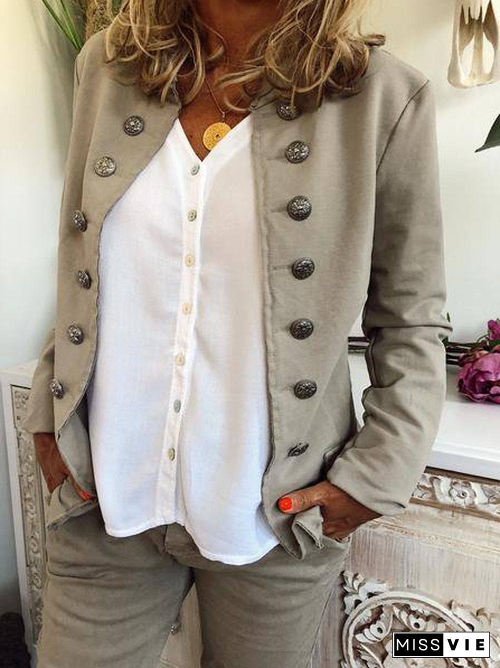 Buttoned Long Sleeve Jacket