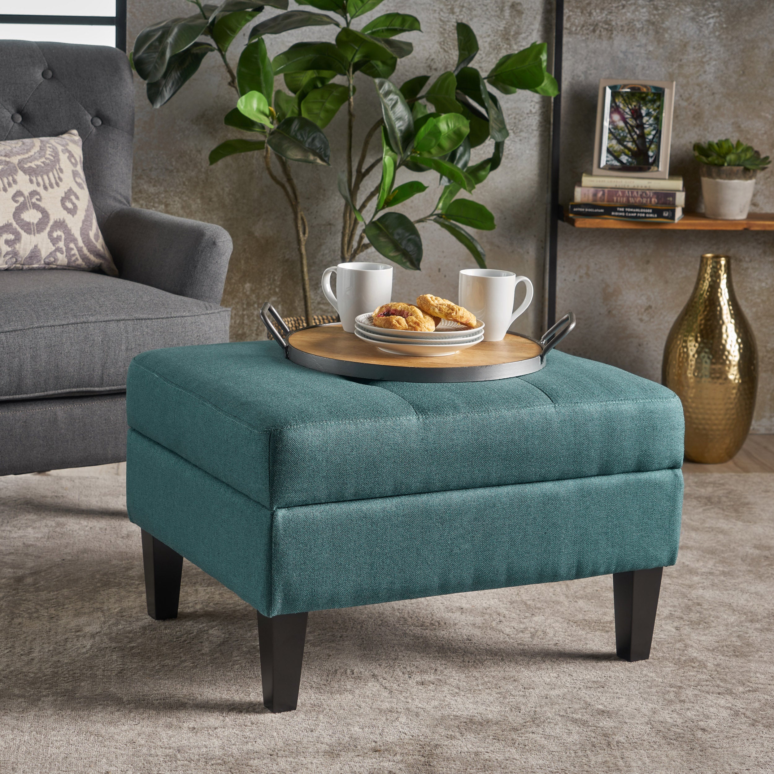 Zahra Contemporary Tufted Fabric Storage Ottoman