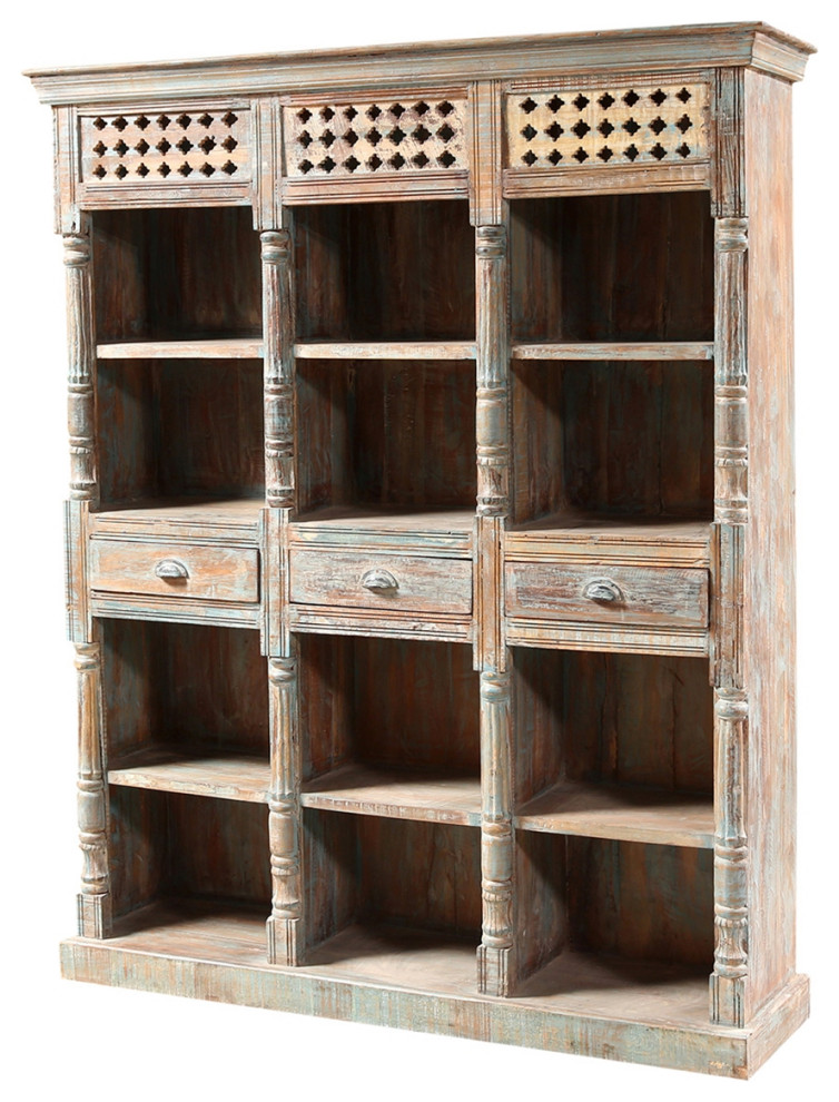 Antique Distressed Solid Wood 3 Drawer Bookcase   French Country   Bookcases   by Sierra Living Concepts Inc  Houzz