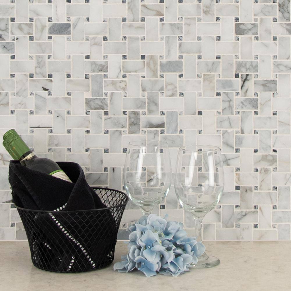 MSI Calacatta Cressa Basket Weave 11.38 in. x 12.38 in. Honed Marble Look Floor and Wall Tile (10 sq. ft.Case) CALCRE-BWH