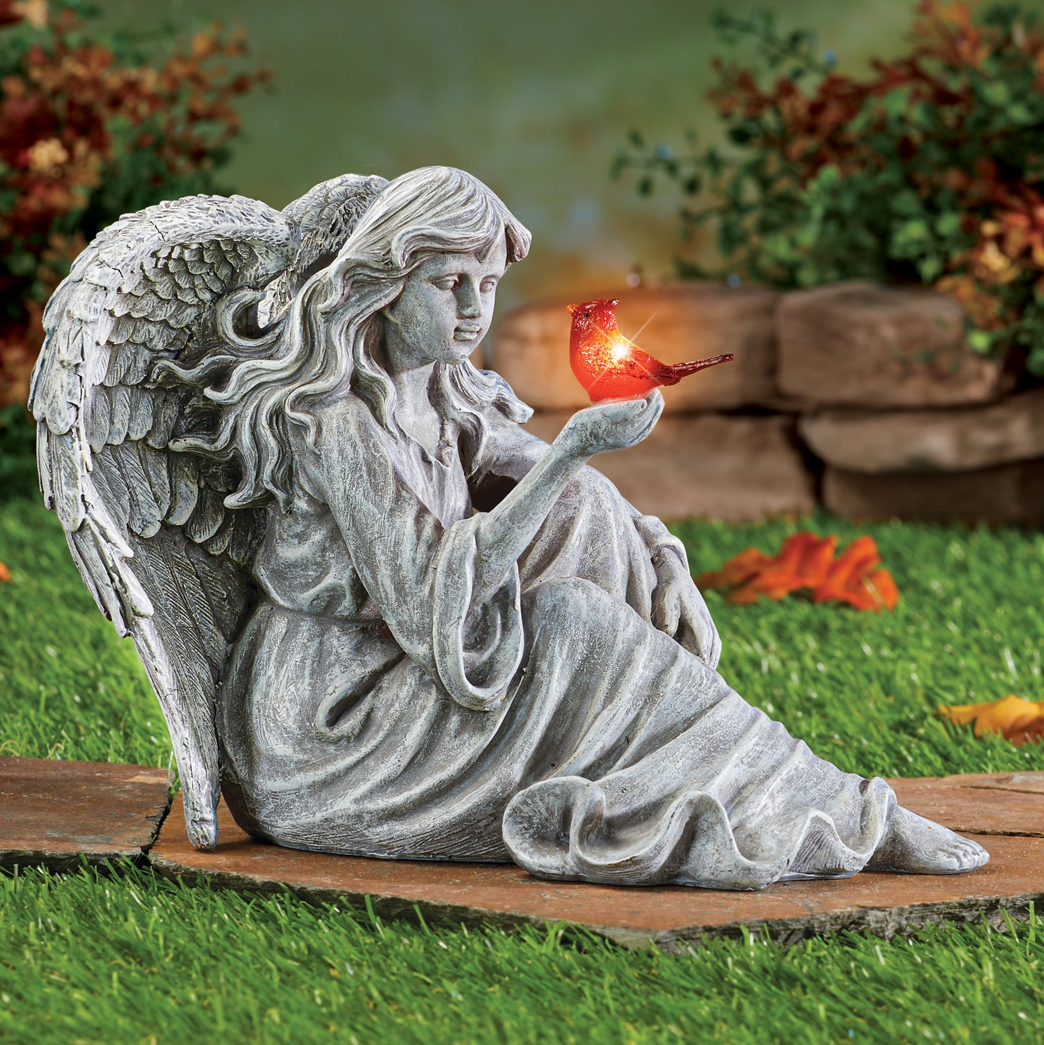 Collections Etc Solar Powered Angel with Cardinal Garden Statue