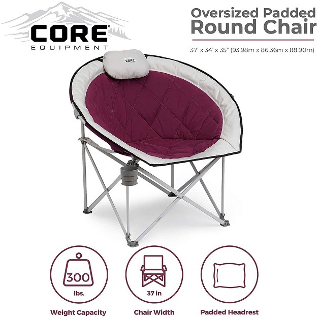 Core Equipment Oversized Padded Round Saucer Moon Outdoor Camping Folding Chair With Headrest Wine