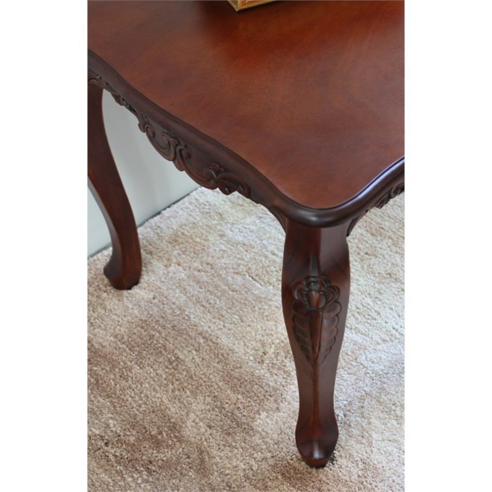 Bowery Hill Square Carved End Table in Walnut Stain   Traditional   Side Tables And End Tables   by Homesquare  Houzz