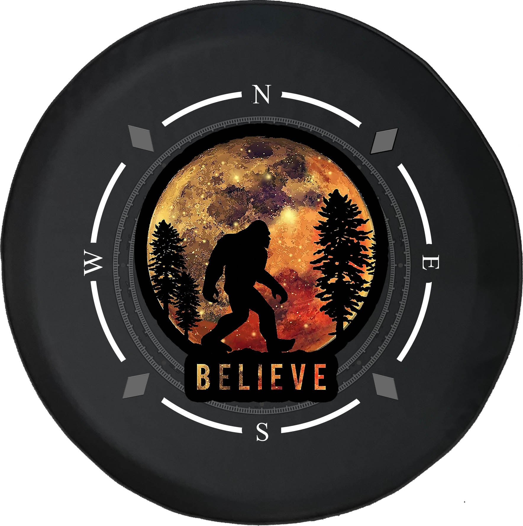 Spare Tire Cover Compass Believe Bigfoot Sasquatch Wheel Covers Fit for SUV accessories Trailer RV Accessories and Many Vehicles