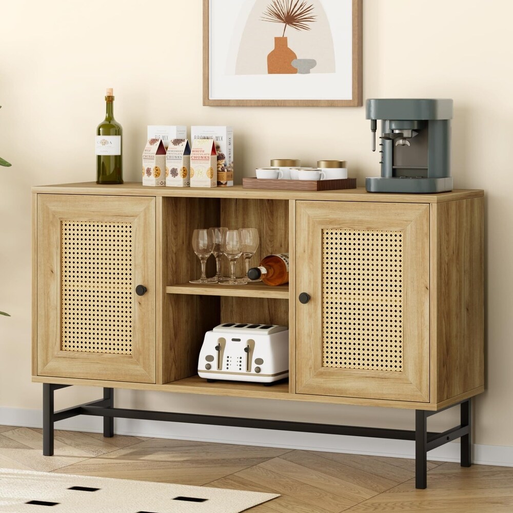 Sideboard Buffet Kitchen Storage Cabinet with Rattan Decorated Doors