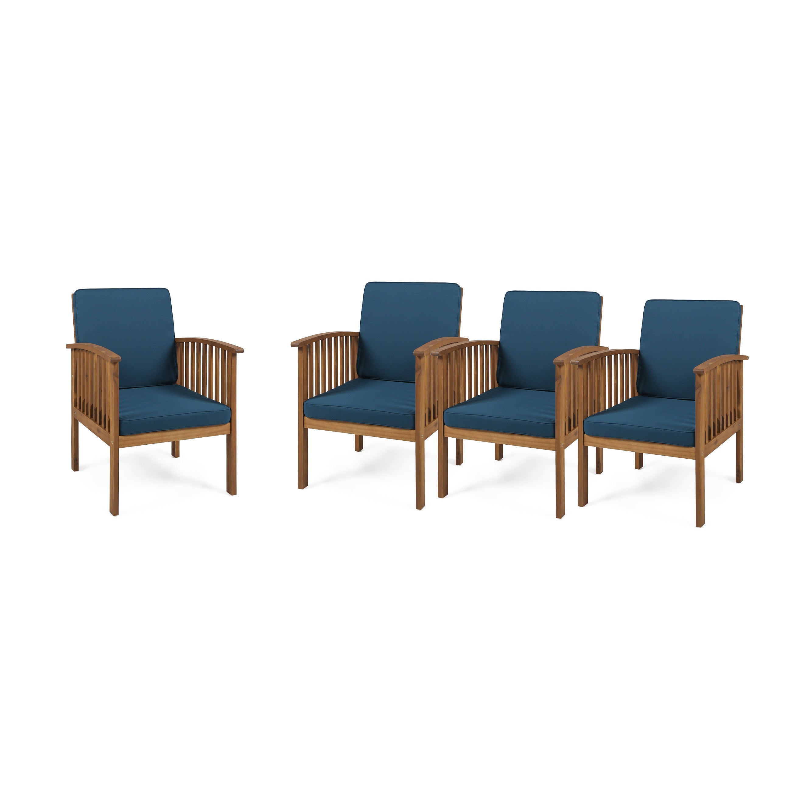 Ray Acacia Outdoor Acacia Wood Club Chairs w/ Cushions