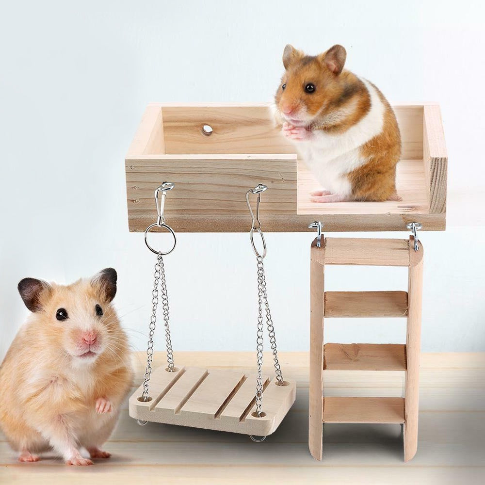 10pcs Natural Wooden Pet Chew Toys Pine Dumbells Unicycle Bell Roller Chew Toy for Hamster Rat Rabbit Play Toy