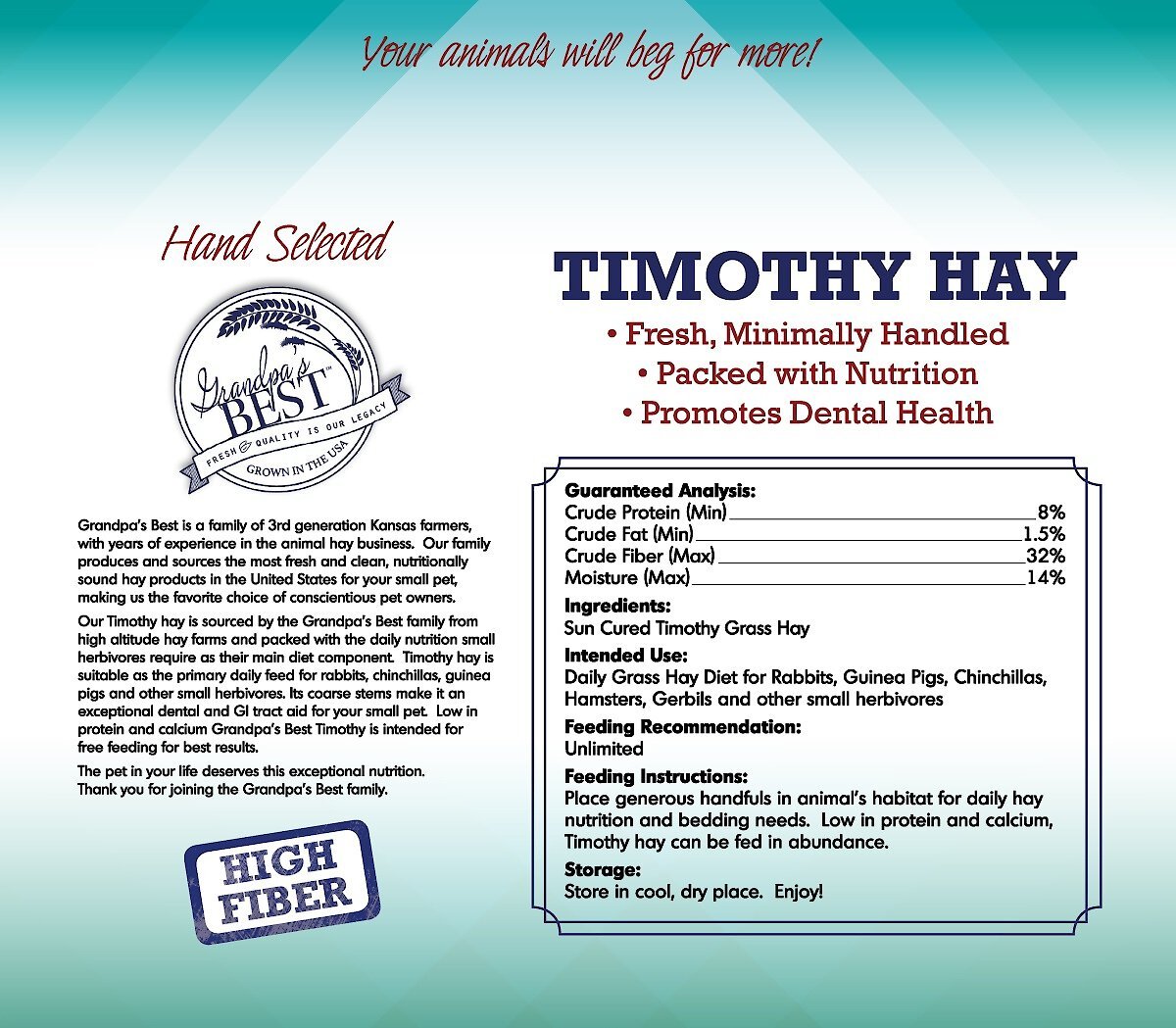 Grandpa's Best Timothy Hay Small Pet Food