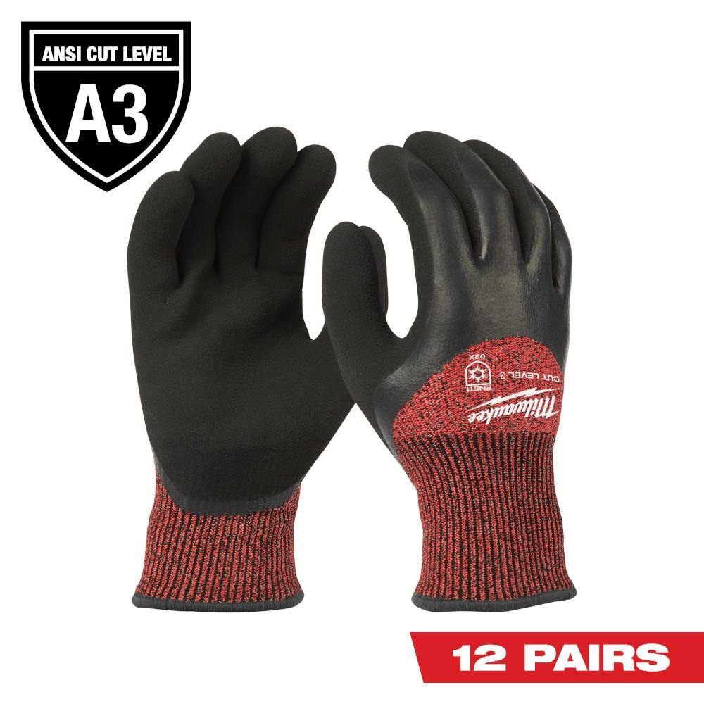 MW X-Large Red Latex Level 3 Cut Resistant Insulated Winter Dipped Work Gloves (12-Pack) 48-22-8923B