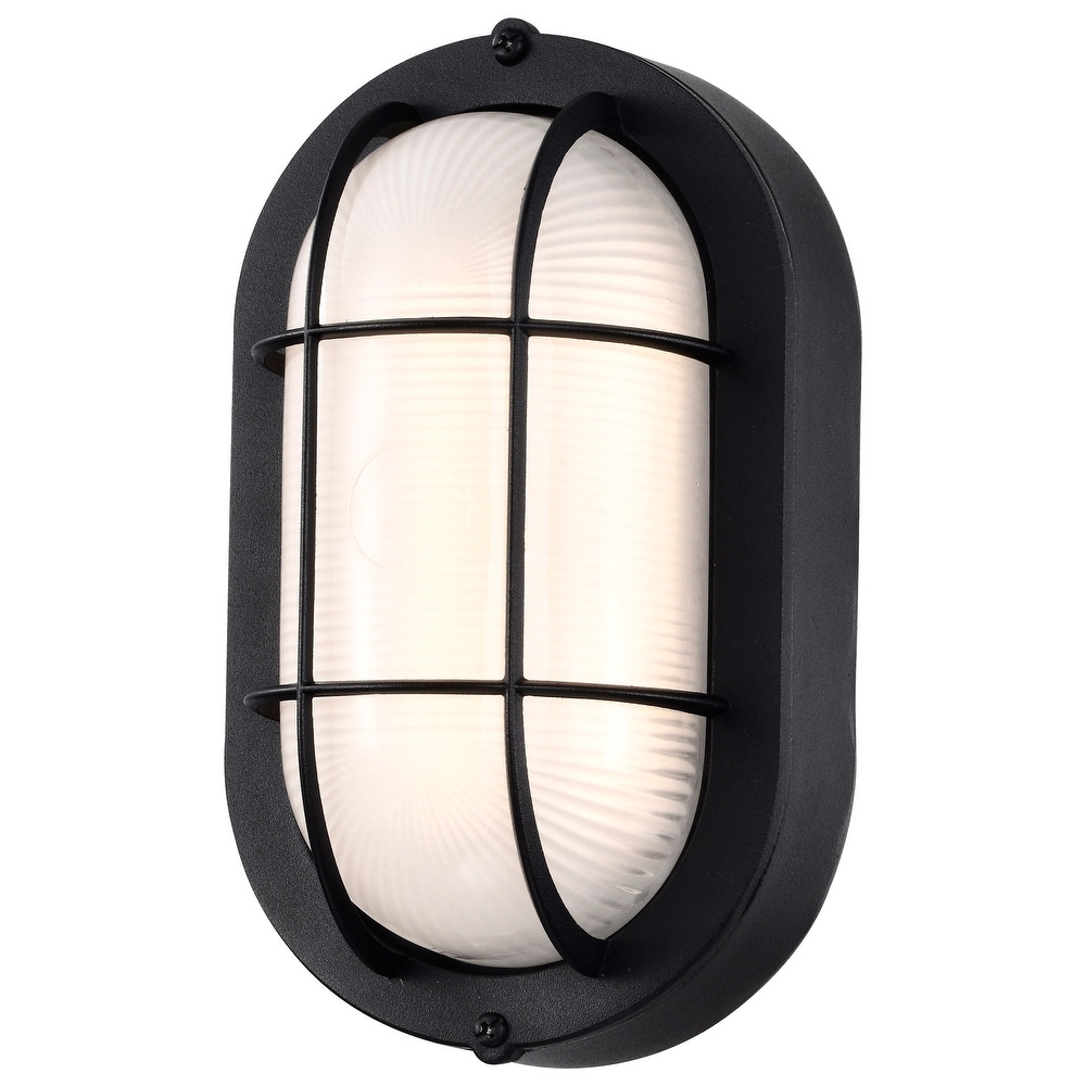 LED Small Oval Bulk Head Fixture Black Finish with White Glass