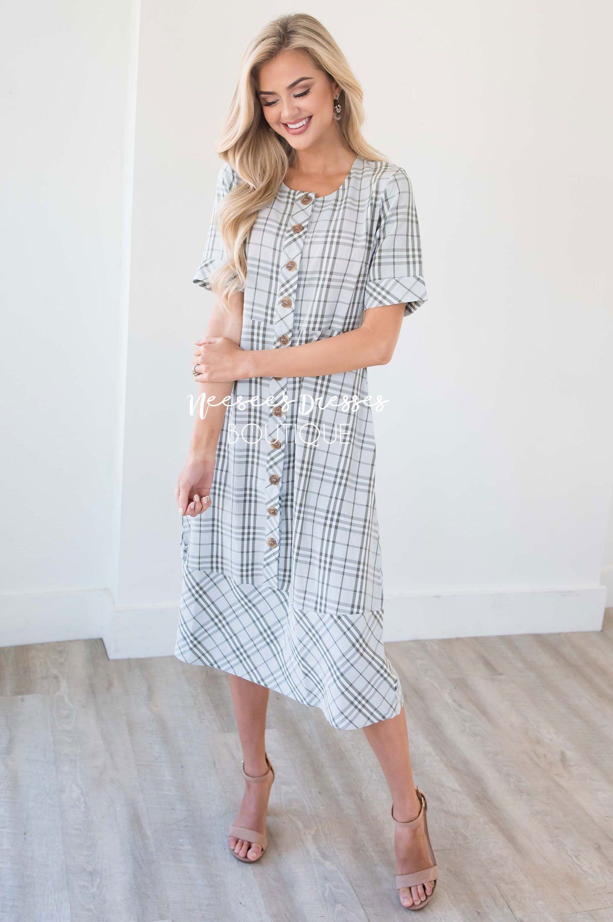 The Chateau Plaid Button Front Dress