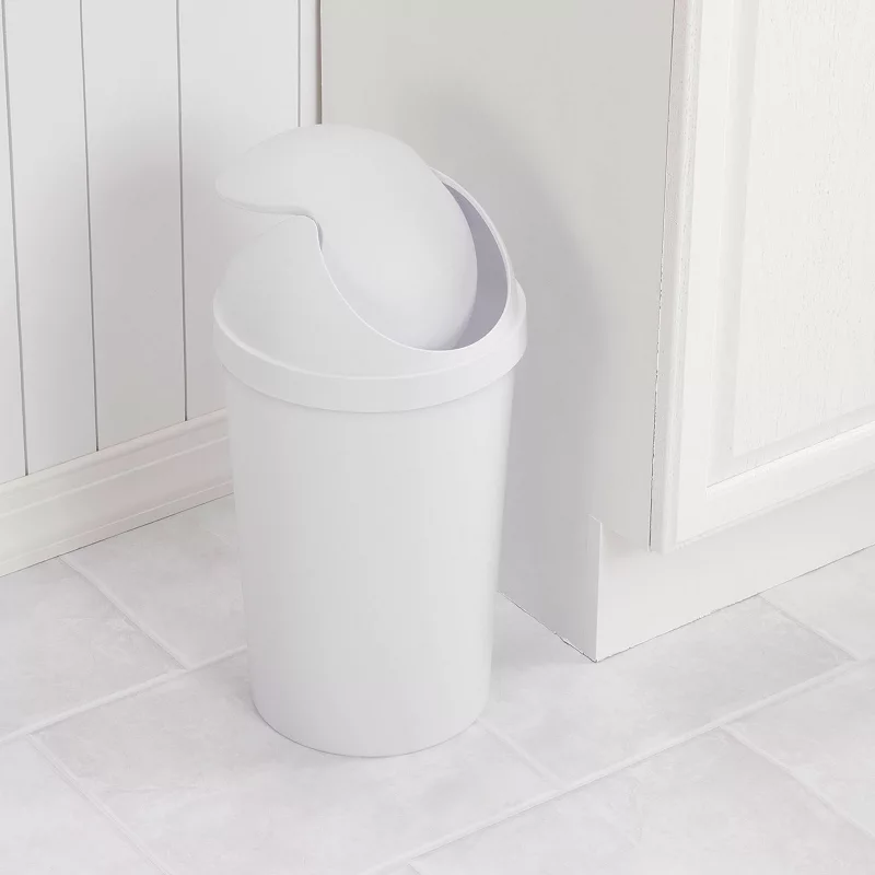 Sterilite 10838006 3 Gallon Round Swing Top Plastic Wastebasket， White (6 Pack)