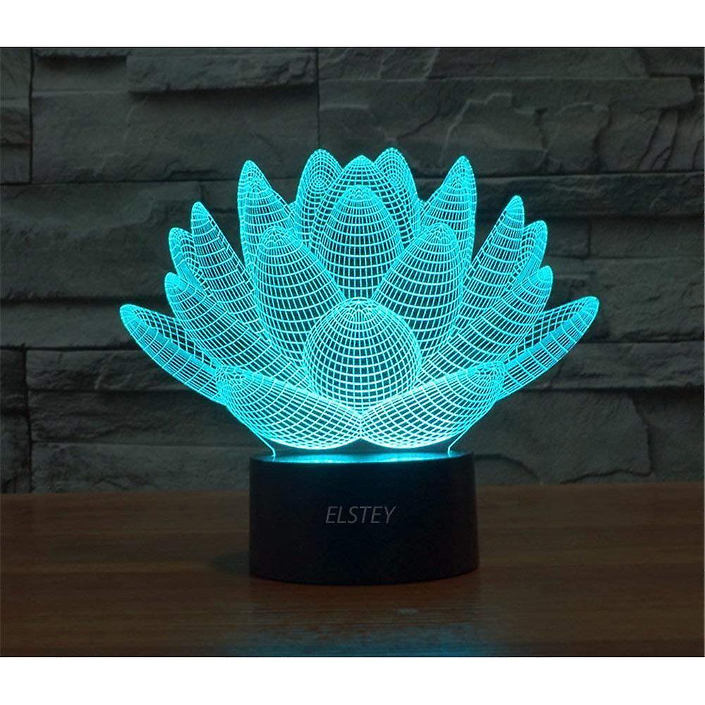 Blooming Lotus 3d Model Visual Optical Illusion 7 Color Change Touch Switch Nightlight Led Desk Lamp