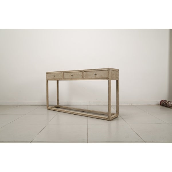 Artissance Reclaimed Peking Console Table With 3 Drawers and Weathered White Wash Finish， 34 Inch Tall