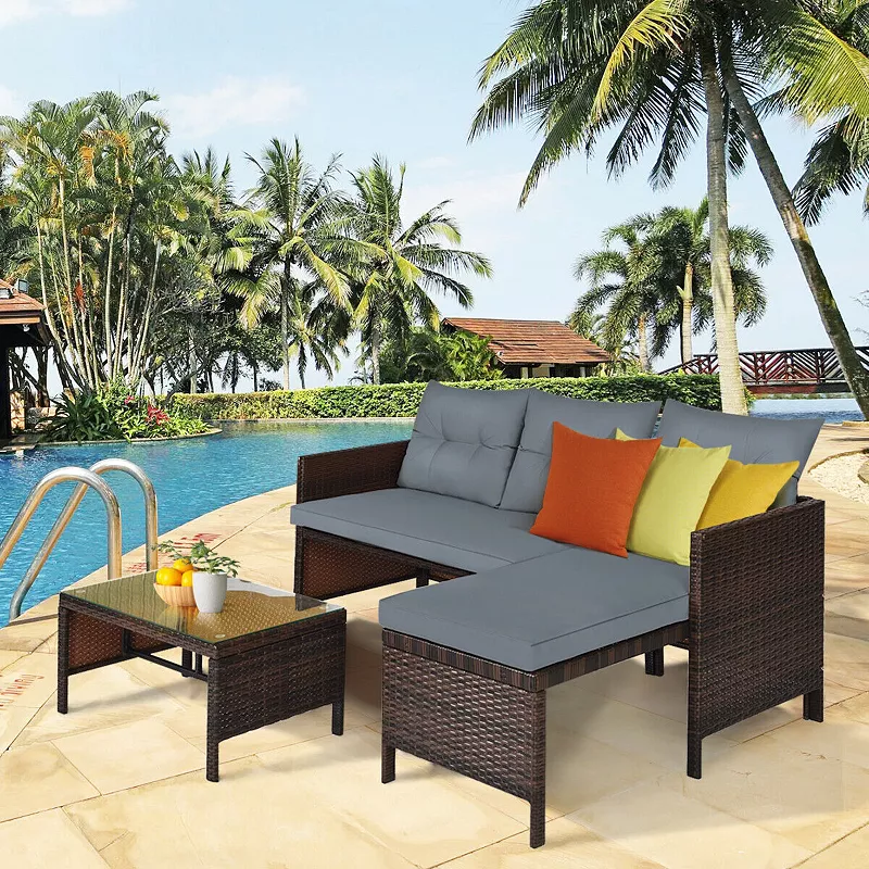 3 Pieces Patio Wicker Rattan Sofa Set