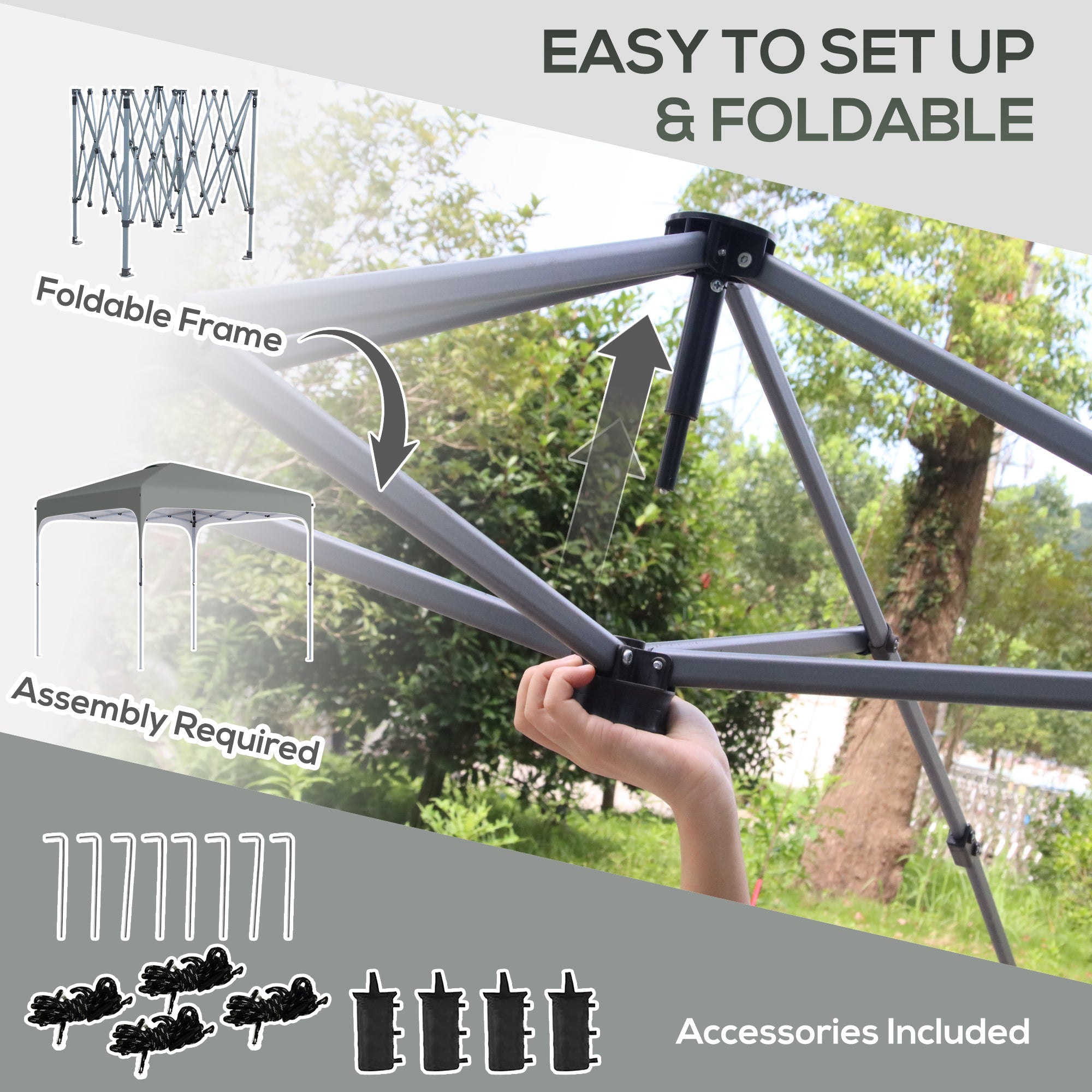 Outsunny 10' x 10' Pop Up Canopy, Foldable Gazebo Tent with Carry Bag with Wheels and Outdoor Garden Patio Party Dark Grey