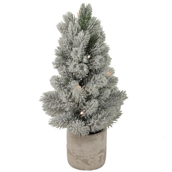 16 LED Lighted Mini Frosted Pine Christmas Tree in Cement Base