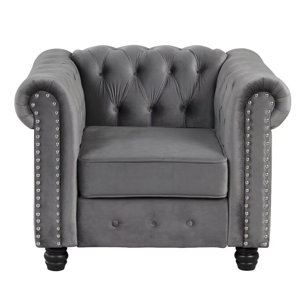 Morden Fort Classic Tufted Upholstered Chesterfield Chair  Loveseat 2 PCS for Living Room  Fabric  Velvet