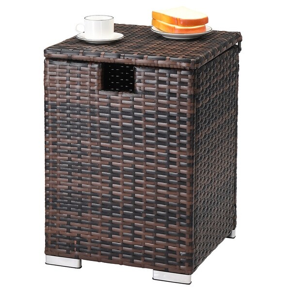 Outdoor Rattan Side Table with Storage Space，Iron Frame Coffee Table