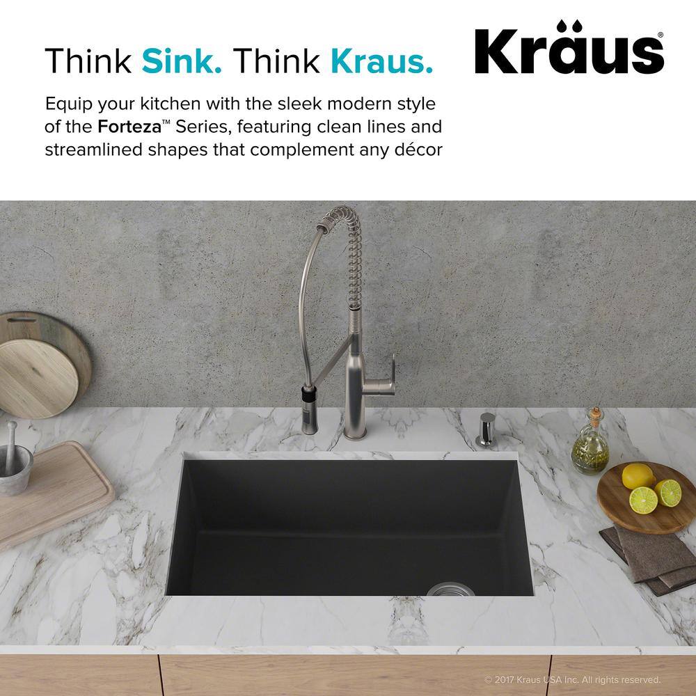 KRAUS Forteza Undermount Granite 32 in. Single Bowl Kitchen Sink in Black KGU-55BLACK