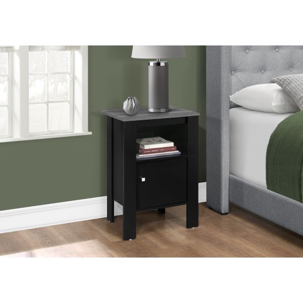 Accent Table， Side， End， Nightstand， Lamp， Storage， Living Room， Bedroom， Black And Grey Laminate， Transitional