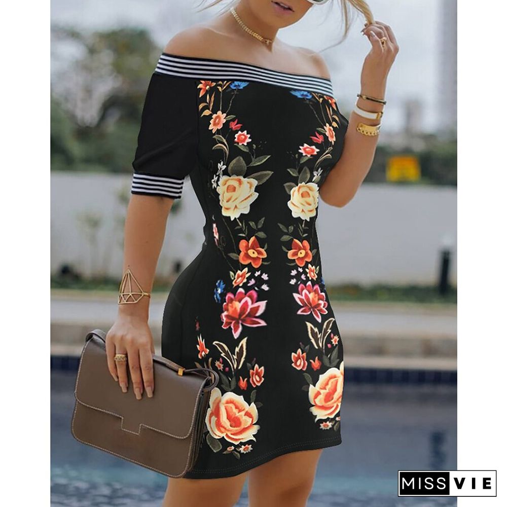 Ladies Dress One-shoulder Printed Slim Pencil Skirt New Skirt