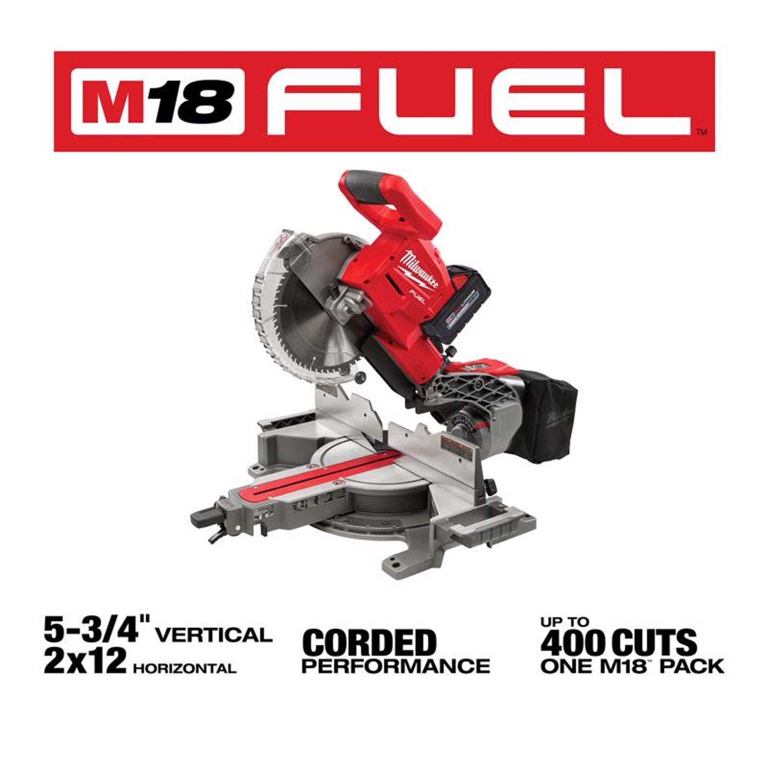 MW M18 Fuel 18 V 10 in. Cordless Brushless Dual-Bevel Sliding Compound Miter Saw Kit (Battery