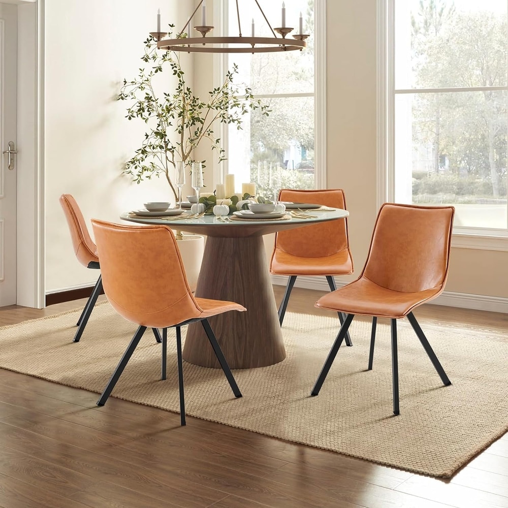 PU Leather Dining Chairs Set of( 2/4)  High Back Modern Upholstered Dining Room Kitchen Side Chair with Metal Legs