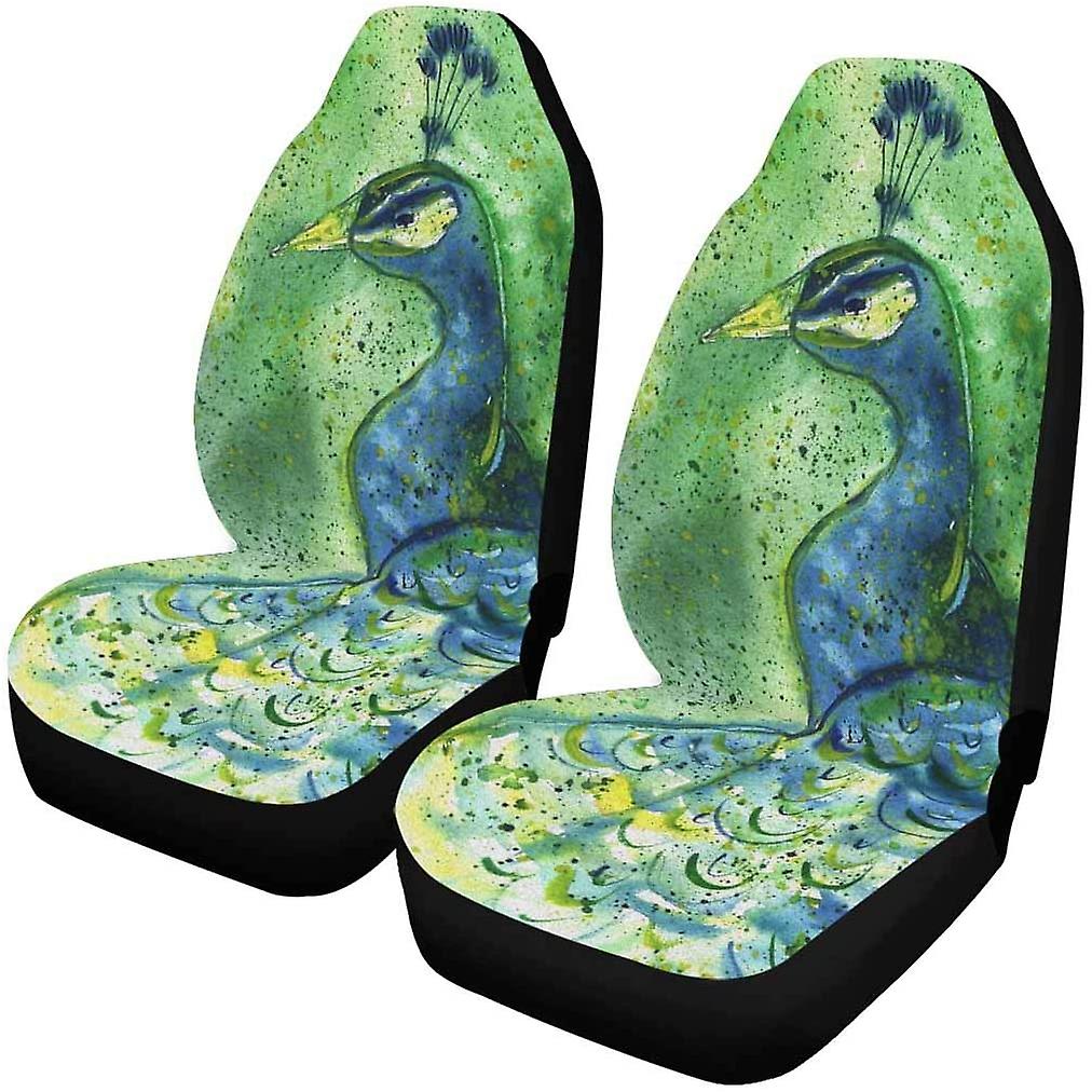 Set Of 2 Car Seat Covers Hand Painted Peacock Universal Auto Front Seats Protector Fits For Car，suv Sedan，truck D 42543