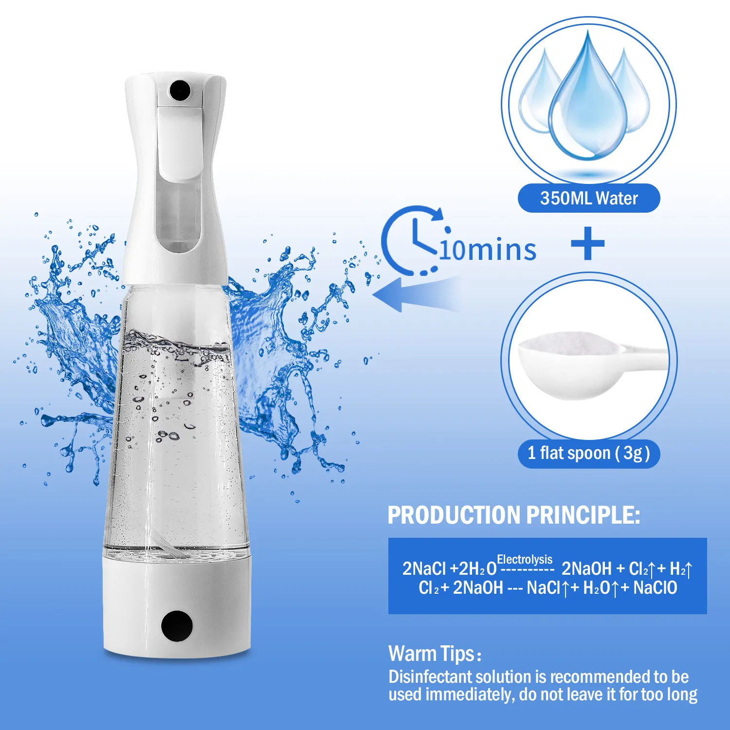 Sodium Hypochlorite Spray Electrolysis Water Hocl Sprayer Disinfectant Water Generator