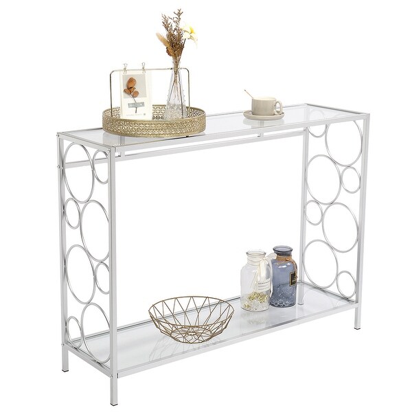 FCH Toughened Glass Panel Console Table with Steel Frame