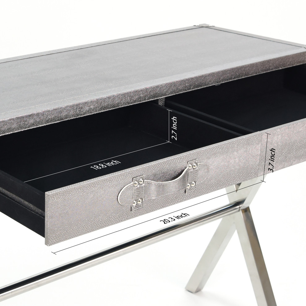 Silver Lizard Leather Console Table With Stainless Steel Legs   Contemporary   Console Tables   by Empire Art Direct  Houzz