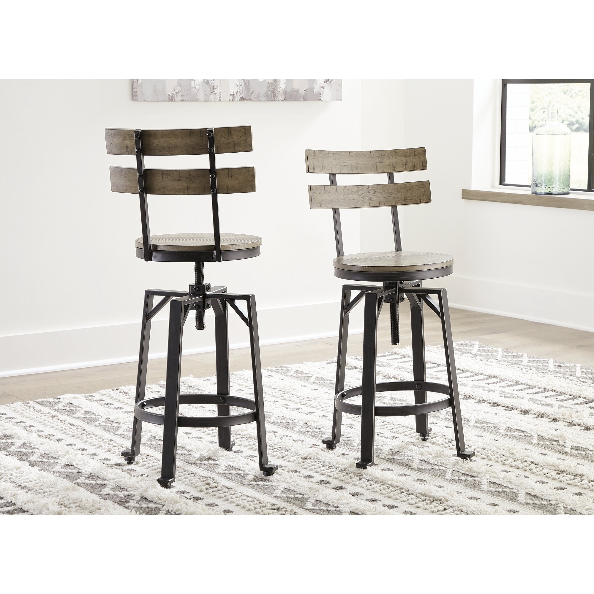 Signature Design by Ashley Lesterton Adjustable Height Swivel Barstool (Set of 2)