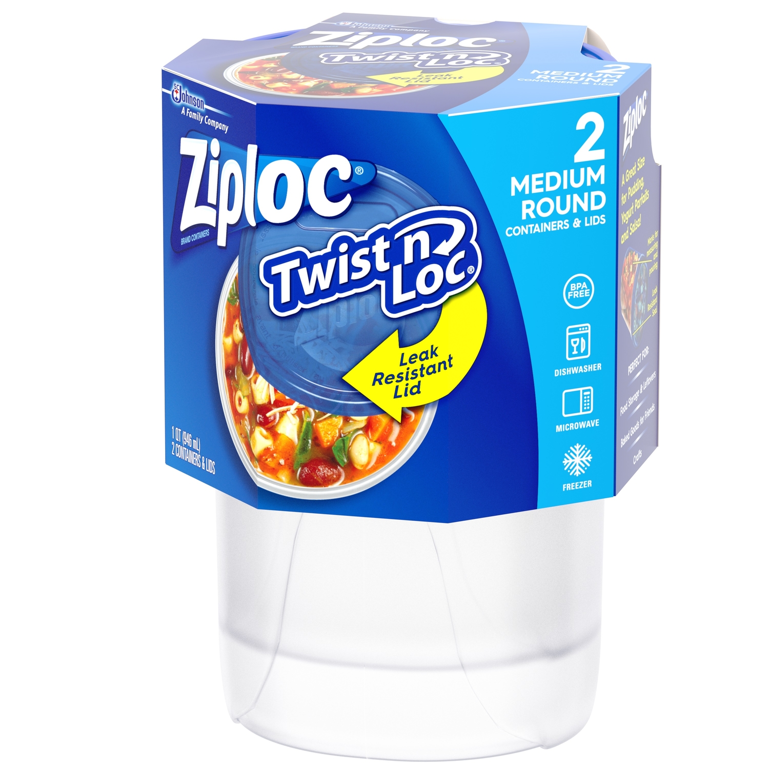 Ziploc Twist N Loc 32 oz Clear Food Storage Container 2 pk