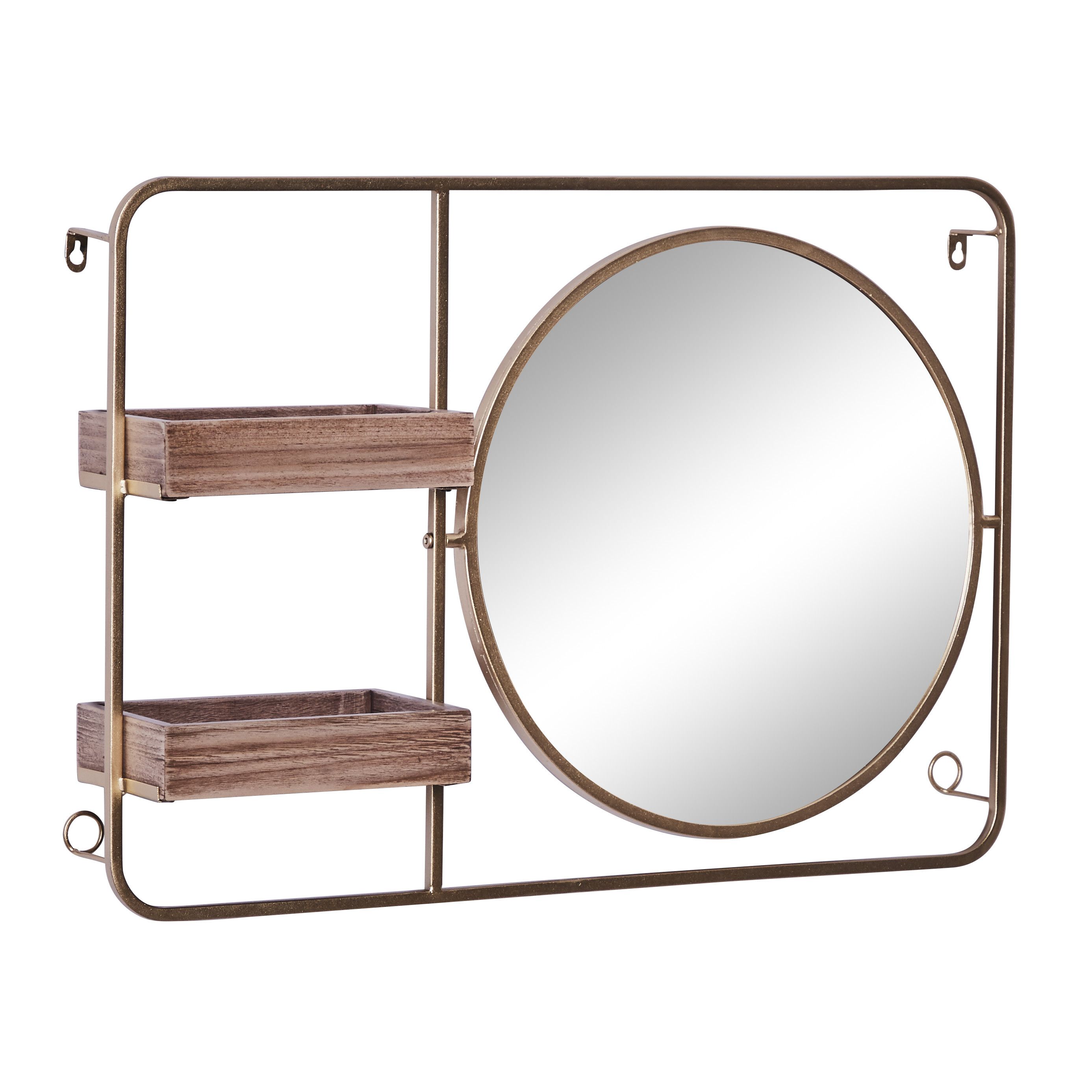 Brown Iron Glam Wall Shelves with Mirror 20 x 29 x 6