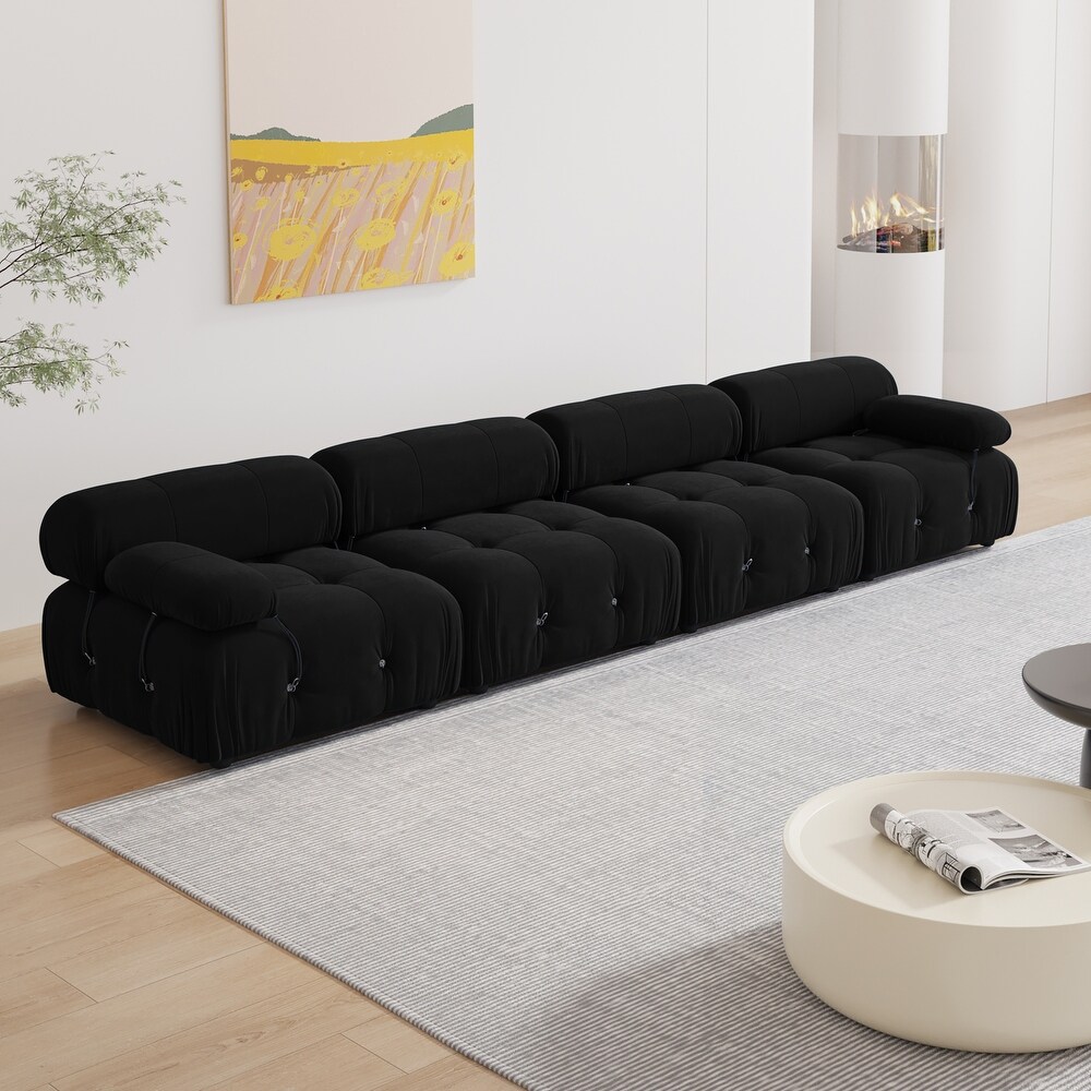 Minimalism Black Velvet Upholstered Module Sectional Sofa Lounge Salon Couch for Living Room