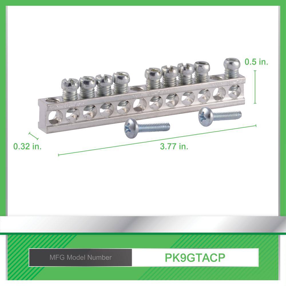 Square D 9 Terminal Ground Bar Kit for QOHomeline Electrical PanelLoad Center PK9GTACP