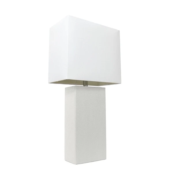 Elegant Designs Modern Leather Table Lamp with White Fabric Shade - 10(L)6(W)21(H)