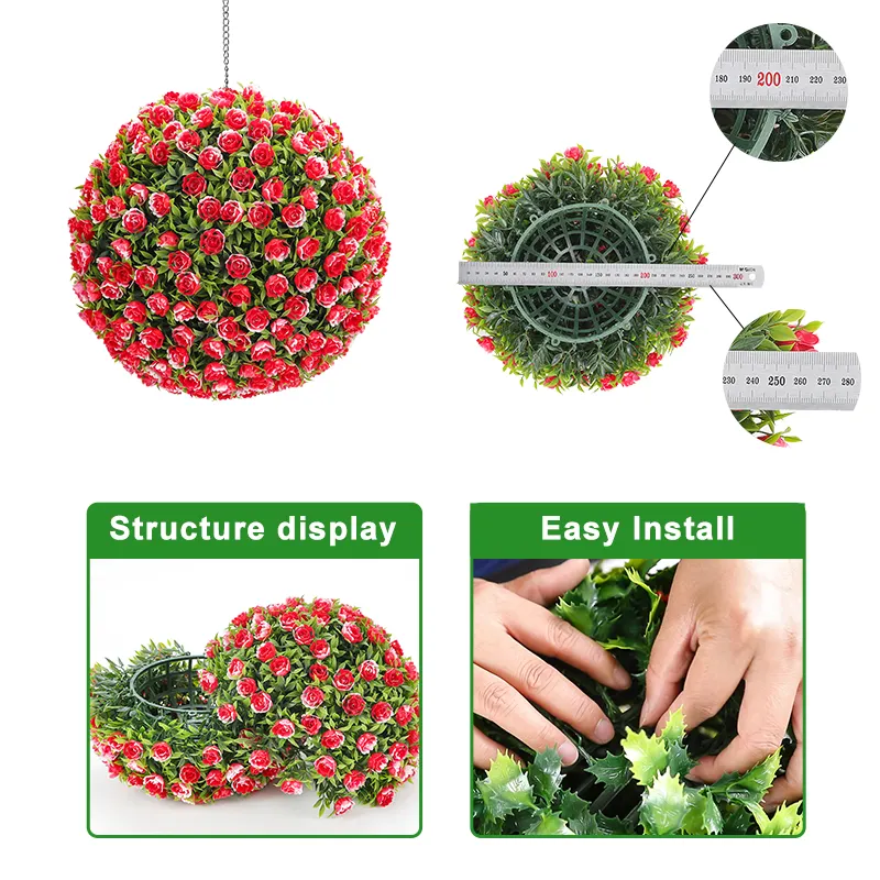 Q15A Wedding Supplies Faux Plant Ball Plastic Red Rose Hanging Artificial Flower Ball for Party Decor