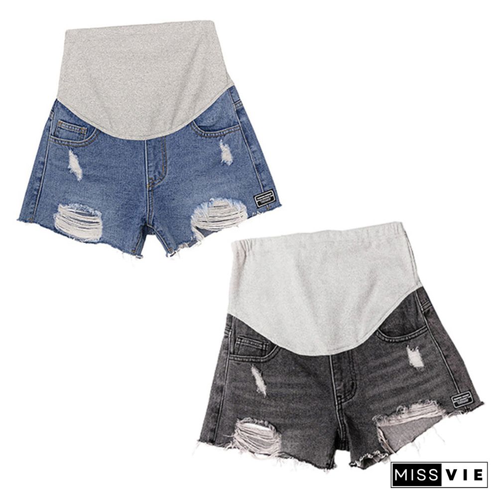 Summer Fashion Maternity Ripped Denim Shorts for Pregnant Women Casual Shorts